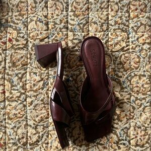 Schutz Madeline Mid Brown Leather Heeled Sandals